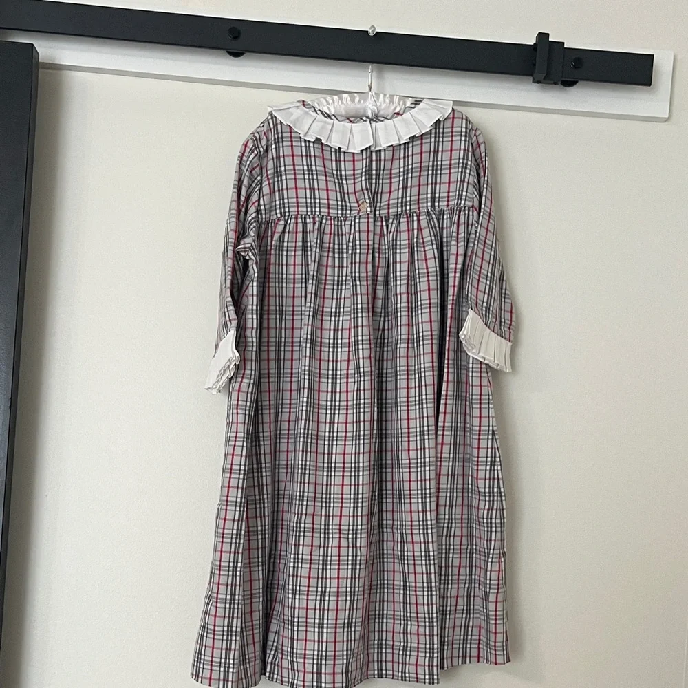 Plaid Kids Dress with Ruffled Collar - Picture 6 of 7
